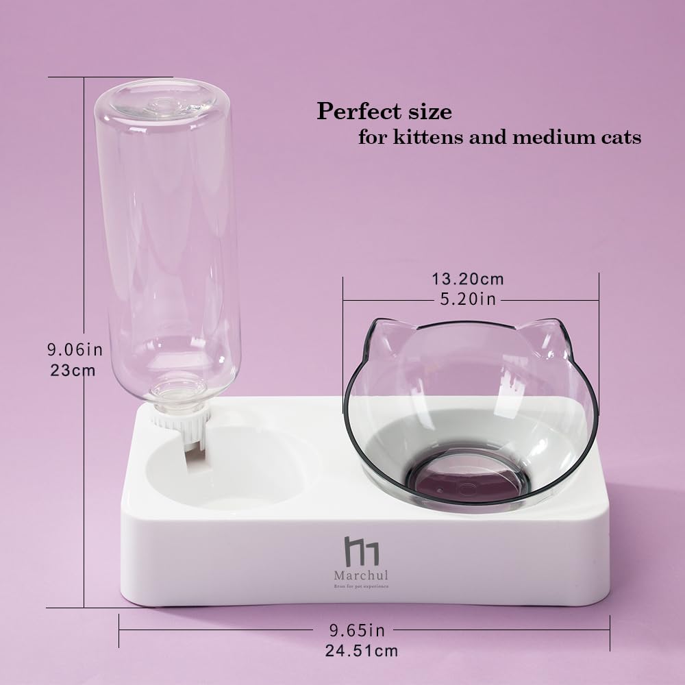 Marchul Katzennäpfe, Schwerkraft-Wasser- und Futternapf für Katzen und kleine Hunde, geneigte, erhöhte Katzennäpfe (Weiß)