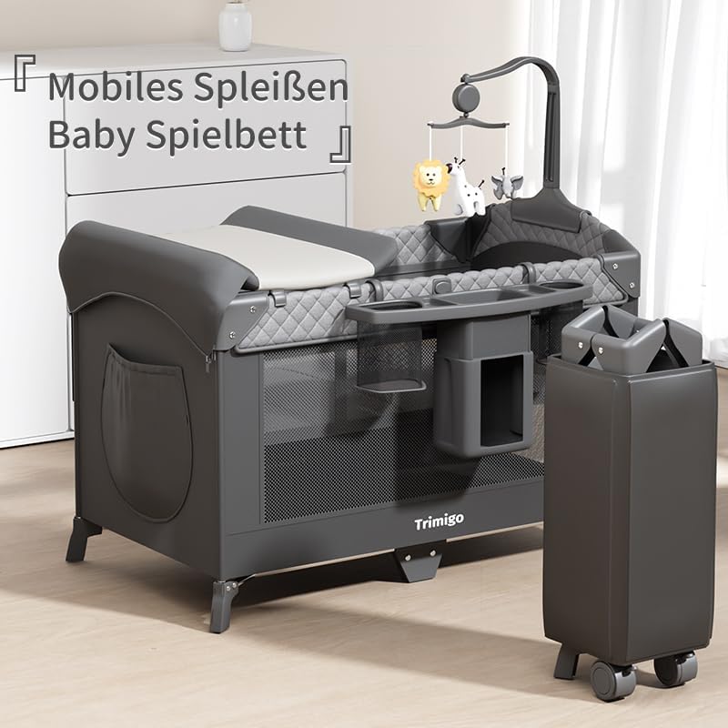 Trimigo 4-in-1 Babybett, Reisebett, höhenverstellbar, Kinder-Reisebett & Beistellbett, 120 x 70 cm