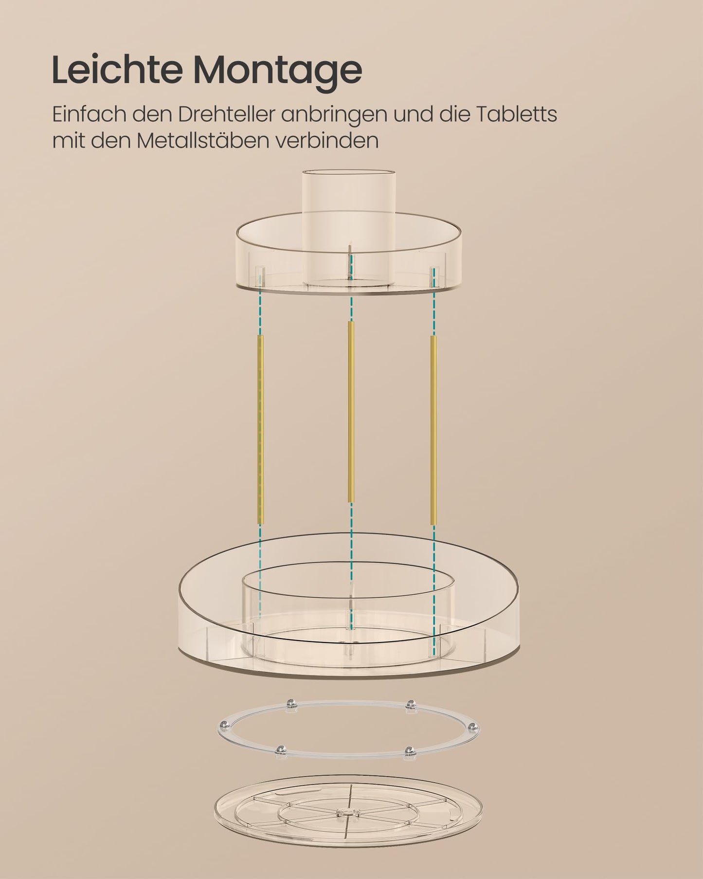SONGMICS Make-up Organizer mit extra Tablett Oben, Kosmetik-Organizer rund 2 Ebenen