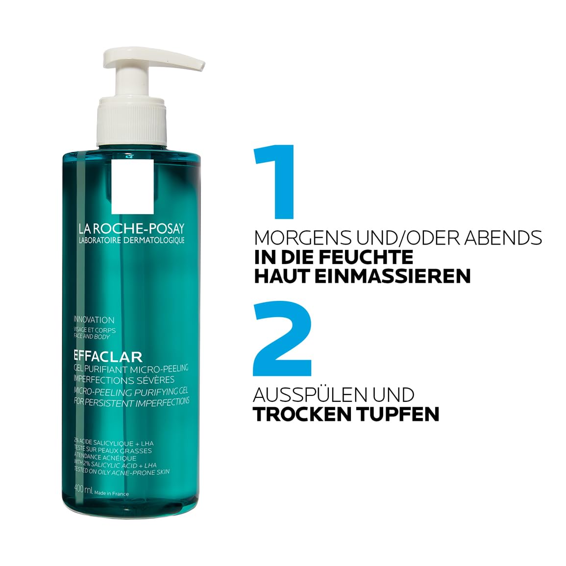 La Roche Posay Micro Exfoliating Cleansing Gel for Face and Body, with LHA, Salicylic Acid, Glycerine and Zinc, 400 ml