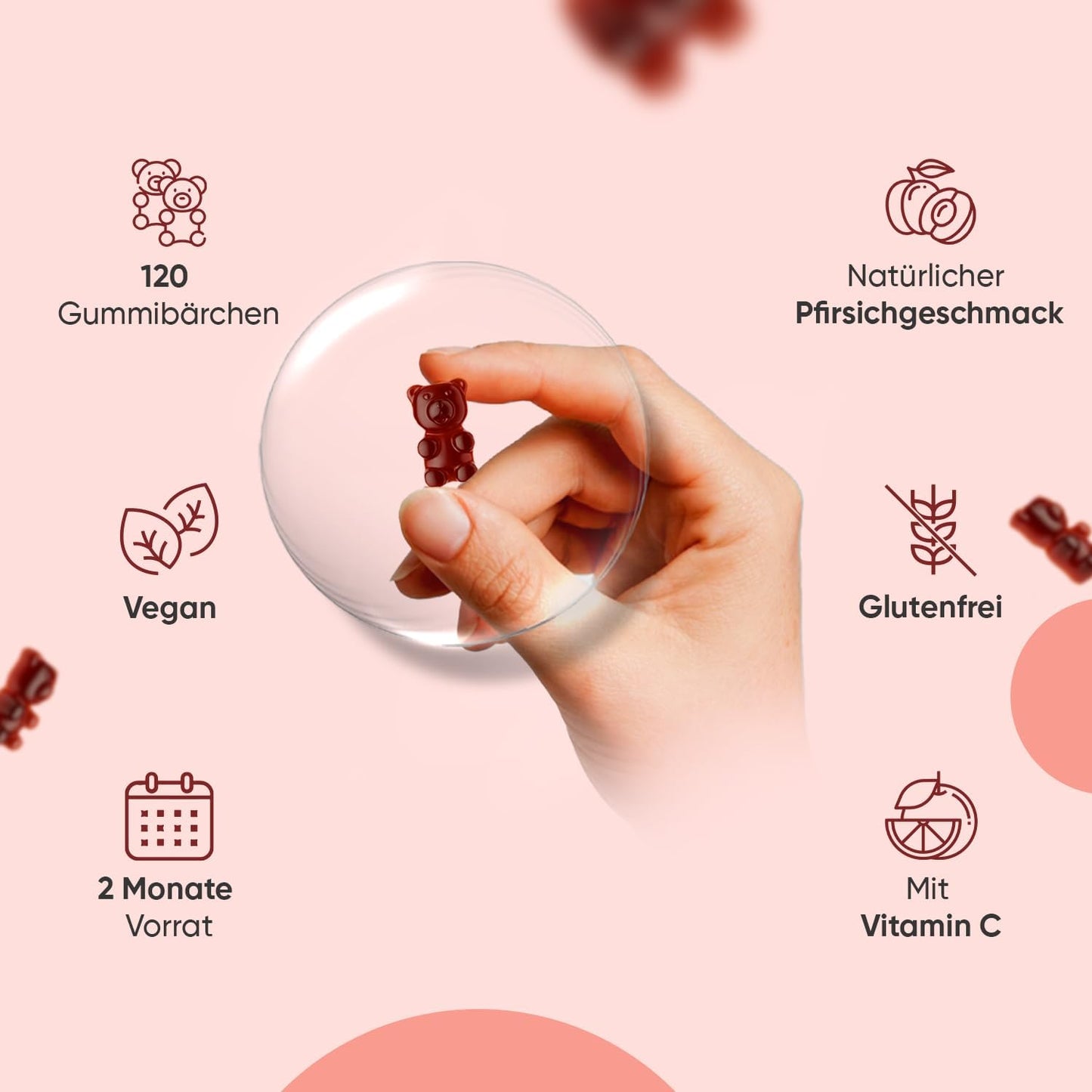 Eisen- und Vitamin-C-Gummibärchen – 2-Monats-Vorrat – 28 mg Eisen & 10 mg Vitamin C – 120 Gummibärchen – Eisen und Vitamin C tragen zu einem normalen Energiestoffwechsel bei (EFSA) – Alternative zu Eisentabletten