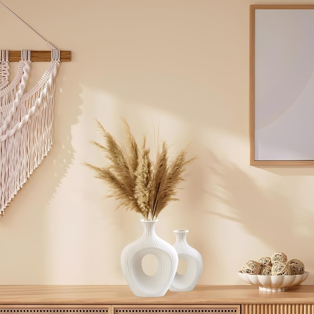 Vase en céramique blanc mat rond Deko Vasen Set 2er Moderne Boho Blumenvase pour tulpen pampasgras