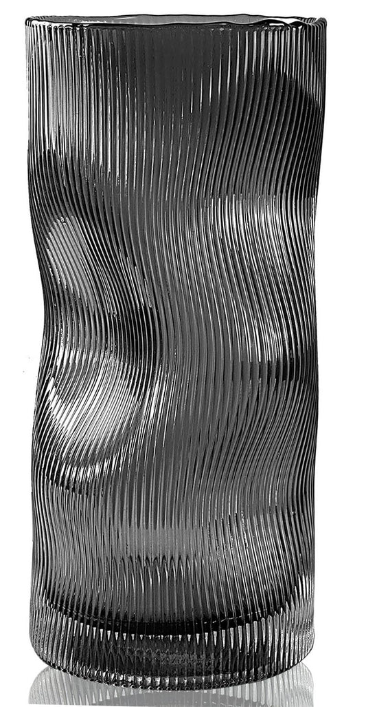 Blumenvase, große hohe Glasvase zur Dekoration, ästhetisch, große Glasvase mit gerippter Textur, modernes Wohnzimmer