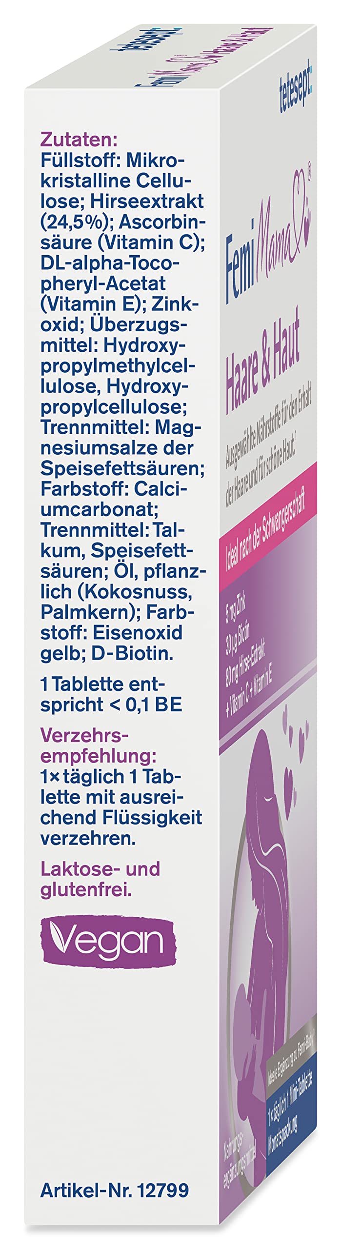 Tetesept Femi Mama Haar & Haut – Ausgewählte Nährstoffe für kräftiges Haar und schöne Haut – Nahrungsergänzungsmittel, ideal nach der Schwangerschaft
