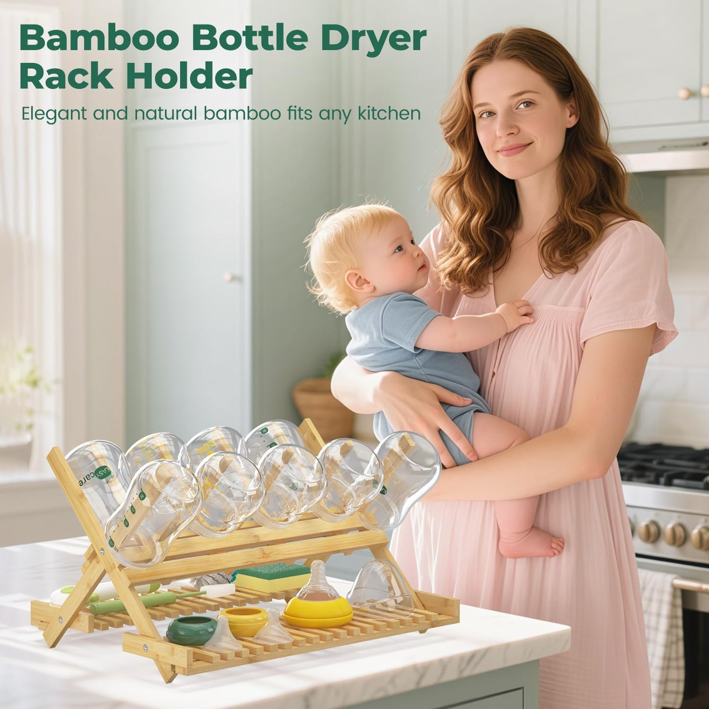 Baby Flaschentrockner Halter Ständer Abtropfgestell, support de séchage de biberons en bambou