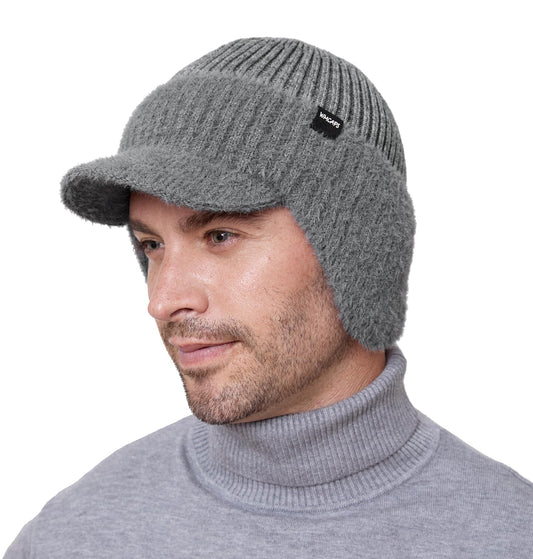 Wmcaps Wintermütze mit Schirm und Ohrenklappen für Herren, dick gefütterte Stirnklappenmütze mit Fleece-Futter, winddichte Kälteschutzmütze für Outdoor-Aktivitäten