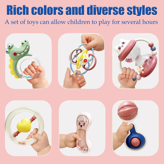 Gdbykds Montessori Baby-Rassel-Beißring-Set, 13-teilig