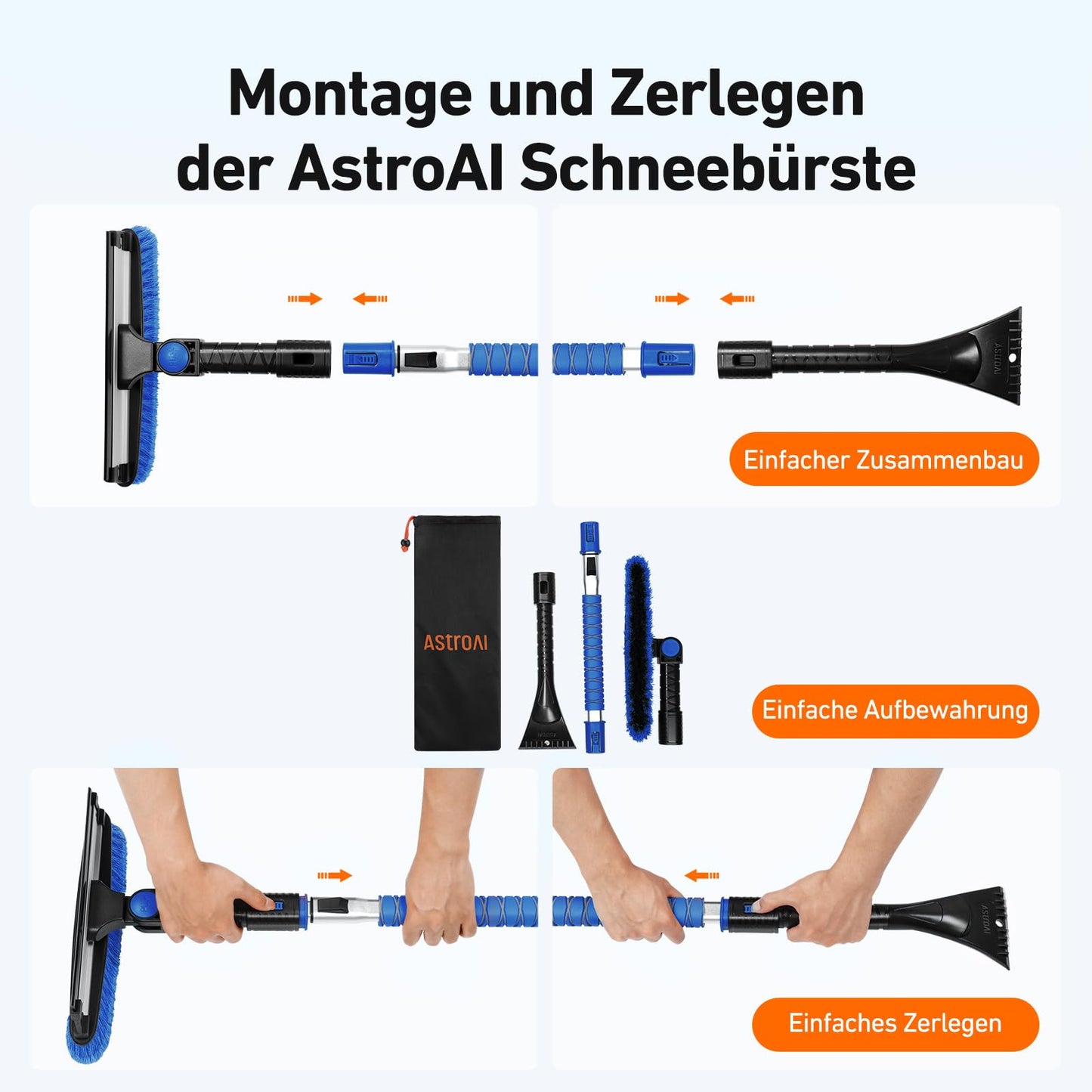 Eiskratzer, Scheibenkratzer, Auto-Eiskratzer mit Besen, 119 cm lang, ausziehbare Schneebürste