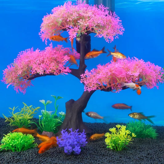 Rosa Kirschblüten-Baum Aquarium Dekorationsset – 10 Stück