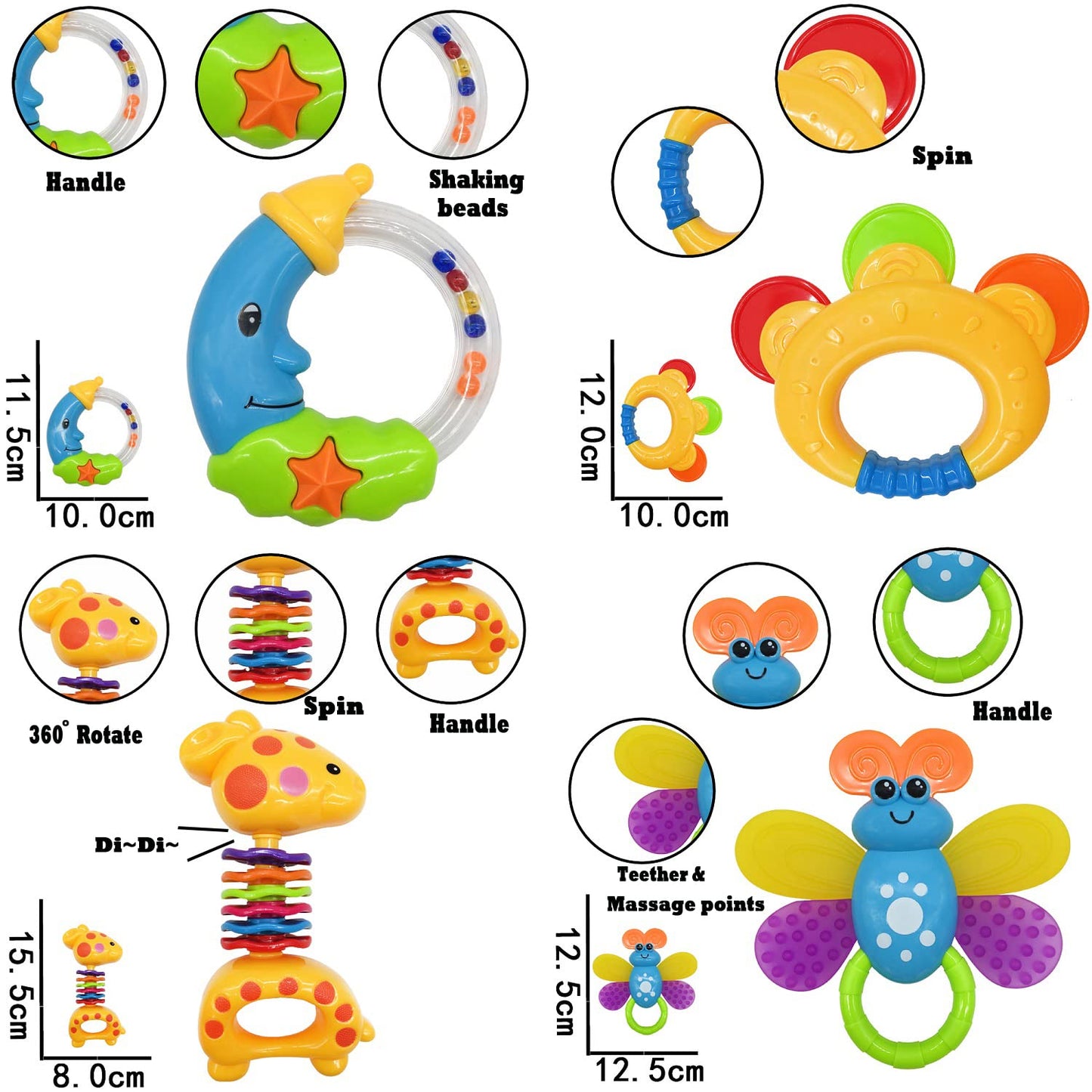 Spielzeug, Babyrassel-Beißring-Set, Babyspielzeug für Babys ab 6 Monaten (11-teilig)