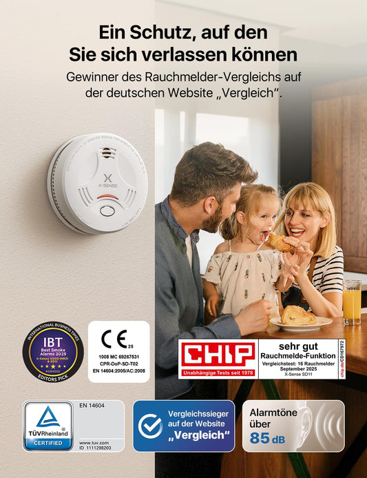 X-Sense Rauchmelder mit 10 Jahre Batterie und Magnethalterung, Feuermelder, TÜV Rheinland-Zertifiziert