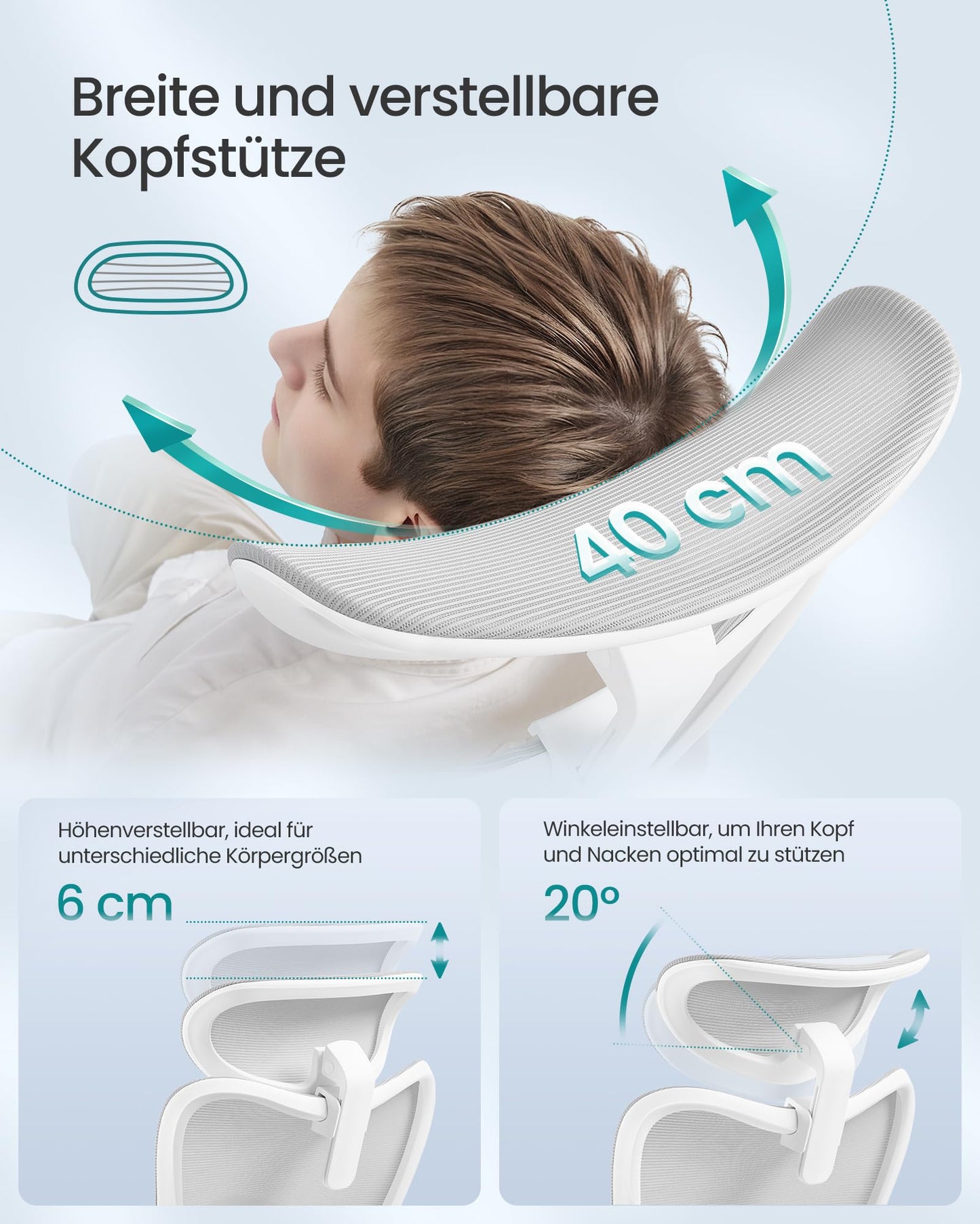 SONGMICS Bürostuhl ergonomisch, Schreibtischstuhl, Computerstuhl, verstellbare Lenden- und Kopfstütze, höhenverstellbar, tintenschwarz