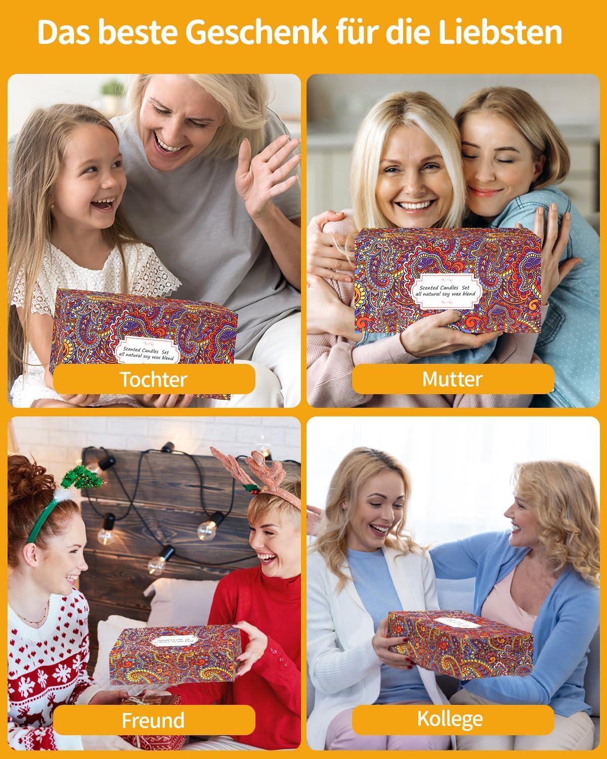 Duftkerzen für Frauen, Duftkerzen-Geschenkset, 16er-Pack Duftkerzen im Glas, 180 Stunden Brenndauer, 100 % Sojawachs