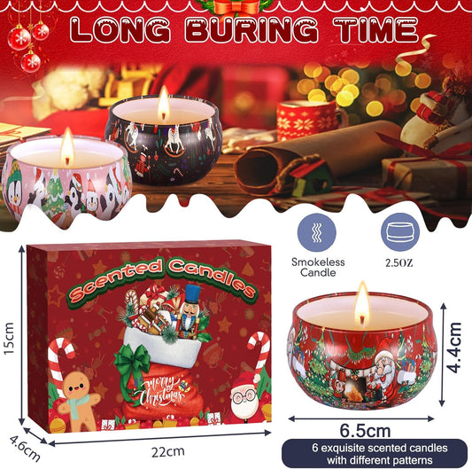 Duftkerzen als Geschenk für Frauen, weihnachtliche Duftkerzen, 6er-Packung mit natürlichen Sojawachs-Aromakerzen