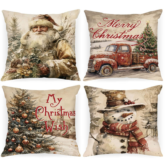 Lanpn Weihnachten Kissenbezug 4 stück, Weihnachtskissenbezug, Kissenbezüge für Winter Heim Schlafzimmer Wohnzimmer Sofa Couch