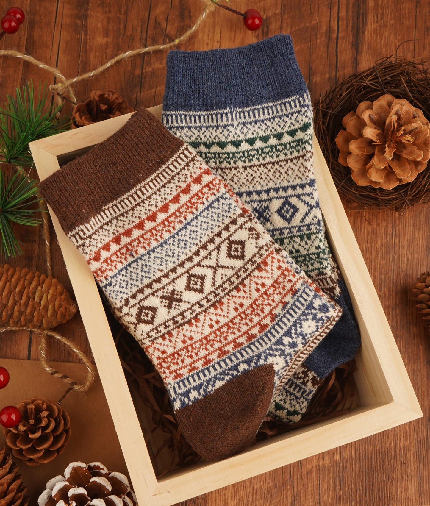 Wollsocken für Damen, 5 Paar, dicke Wintersocken, farbenfrohe Thermosocken – das perfekte Geschenk