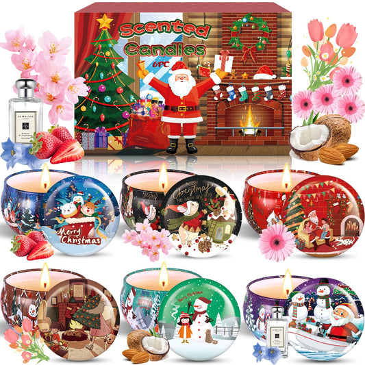 Duftkerzen-Set, 12 Stück Weihnachtskerze, natürliches Sojawachs Kerzen, Aromatherapie Weihnachtskerzen Aroma