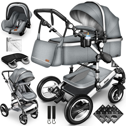 3-in-1 XXL Komplett-Kinderwagenset inkl. Babywanne, Buggy, Sportsitz & Autositz