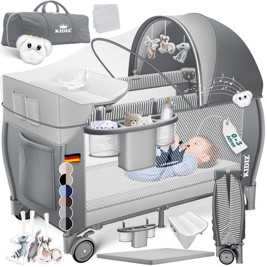 Kidiz Babybett, Reisebett, faltbar mit Matratze und Rollen, 120 x 60 cm, Seiteneingang