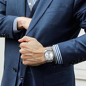 BUREI Herren Uhren Quarz Armbanduhr Datumsanzeige Saphirglas Objektiv mit Zwei Tönen Edelstahlband