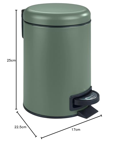 WENKO Leman Kosmetik-Treteimer, mattgold, 3 l – Kosmetik- und Abfalleimer mit Anti-Fingerprint-Beschichtung, Fassungsvermögen: 3 Liter, Edelstahl, 17 x 25 x 22,5 cm, gold 