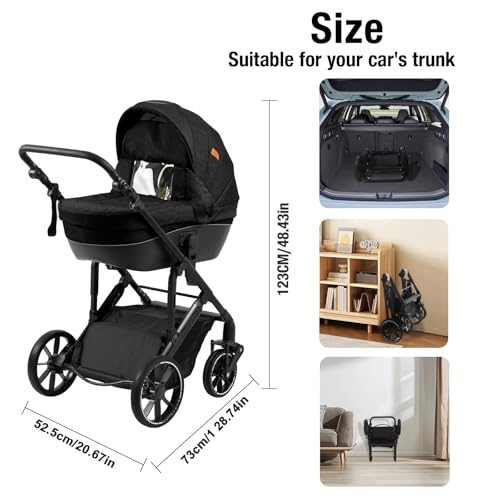 Reenborn 3-in-1 Kinderwagen, Buggy mit zwei umkehrbaren Schiebemodi, Kinderwagen mit Gestell aus Aluminiumlegierung, Babywagen, 3-in-1 Komplettset mit Ein-Klick-Faltmechanismus 