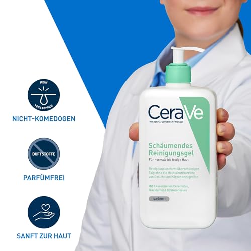 CeraVe Schäumendes Reinigungsgel und Feuchtigkeitslotion, Mit Hyaluronsäure, Für Gesicht und Körper, Ohne Duftstoffe, Auch bei Neurodermitis und Allergien, 473 ml + 88 ml