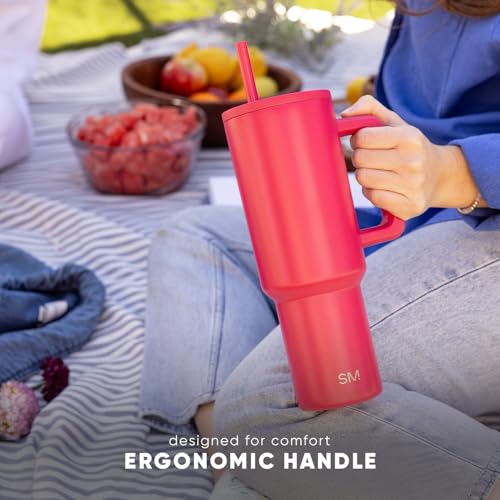 Simple Modern Thermobecher mit Strohhalm und Griff | Isolierter Edelstahl-Trinkbecher Eiskaffee-Reisebecher