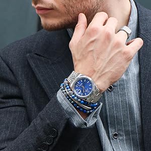 BUREI Herren Uhren Quarz Armbanduhr Datumsanzeige Saphirglas Objektiv mit Zwei Tönen Edelstahlband