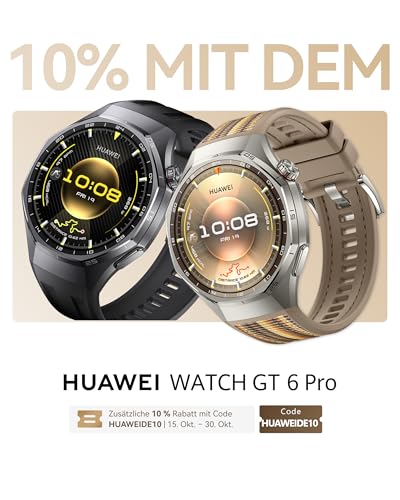 HUAWEI Watch GT 6 Pro Smartwatch, GPS, EKG, 1,47 Zoll AMOLED-Display, bis zu 21 Tage Akkulaufzeit, umfassende Fahrradfunktionen, über 100 Sportmodi, kompatibel mit Android und iOS 
