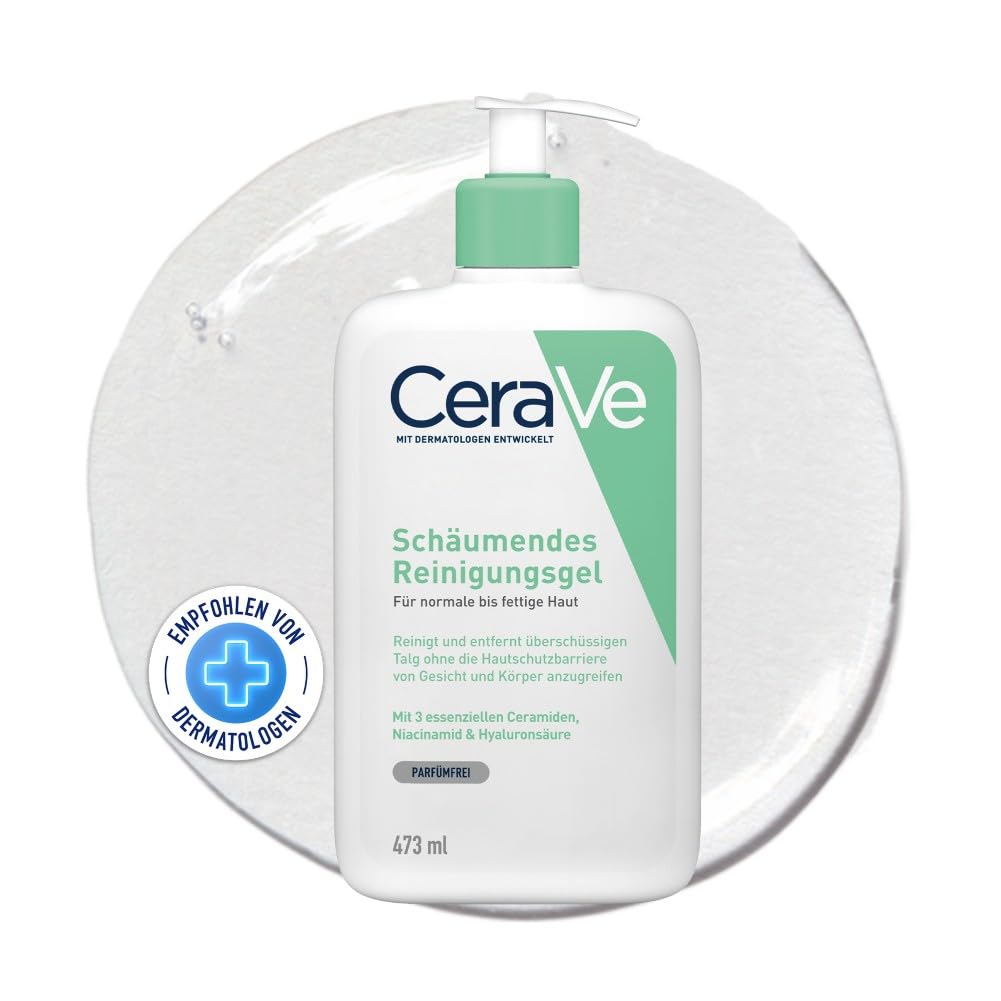 CeraVe Schäumendes Reinigungsgel und Feuchtigkeitslotion, Mit Hyaluronsäure, Für Gesicht und Körper, Ohne Duftstoffe, Auch bei Neurodermitis und Allergien, 473 ml + 88 ml