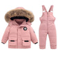 BRONG Baby Schneeanzug Winter 2 Stück Daunenjacke Mantel mit Schnee Lätzchen Hose Jungen Mädchen Skianzug