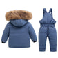 BRONG Baby Schneeanzug Winter 2 Stück Daunenjacke Mantel mit Schnee Lätzchen Hose Jungen Mädchen Skianzug