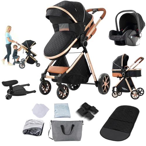 Reenborn 3-in-1 Kinderwagen, Buggy mit zwei umkehrbaren Schiebemodi, Kinderwagen mit Gestell aus Aluminiumlegierung, Babywagen, 3-in-1 Komplettset mit Ein-Klick-Faltmechanismus 