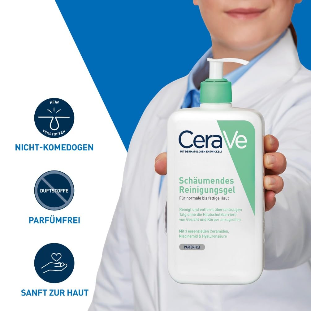 CeraVe Schäumendes Reinigungsgel und Feuchtigkeitslotion, Mit Hyaluronsäure, Für Gesicht und Körper, Ohne Duftstoffe, Auch bei Neurodermitis und Allergien, 473 ml + 88 ml
