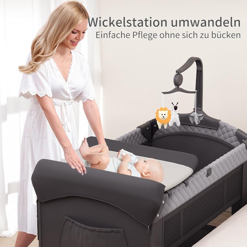 Trimigo 4-in-1 Babybett, Reisebett, höhenverstellbar, Kinder-Reisebett &amp; Beistellbett, 120 x 70 cm 