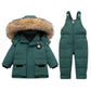 BRONG Baby Schneeanzug Winter 2 Stück Daunenjacke Mantel mit Schnee Lätzchen Hose Jungen Mädchen Skianzug