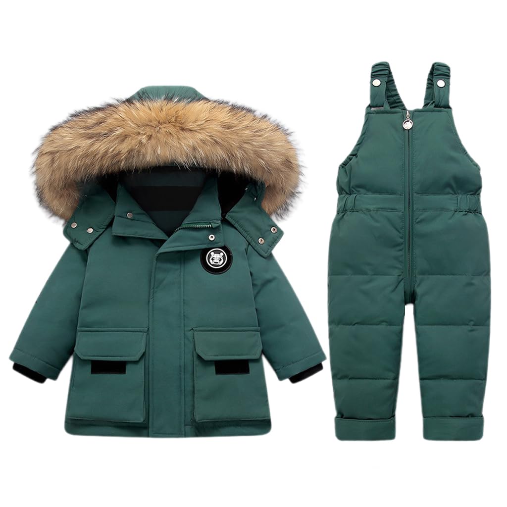 BRONG Baby Schneeanzug Winter 2 Stück Daunenjacke Mantel mit Schnee Lätzchen Hose Jungen Mädchen Skianzug