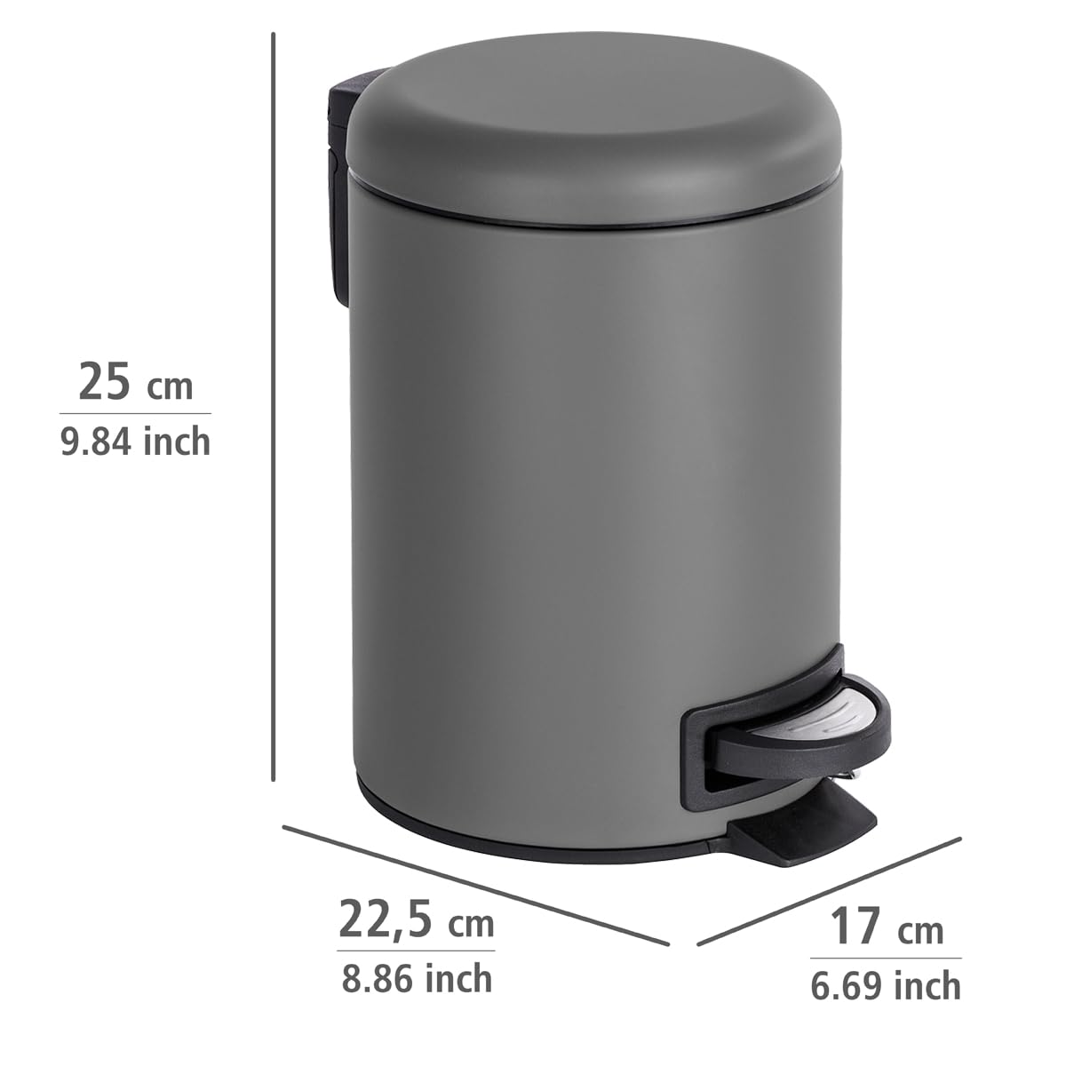 WENKO Leman Kosmetik-Treteimer, mattgold, 3 l – Kosmetik- und Abfalleimer mit Anti-Fingerprint-Beschichtung, Fassungsvermögen: 3 Liter, Edelstahl, 17 x 25 x 22,5 cm, gold 