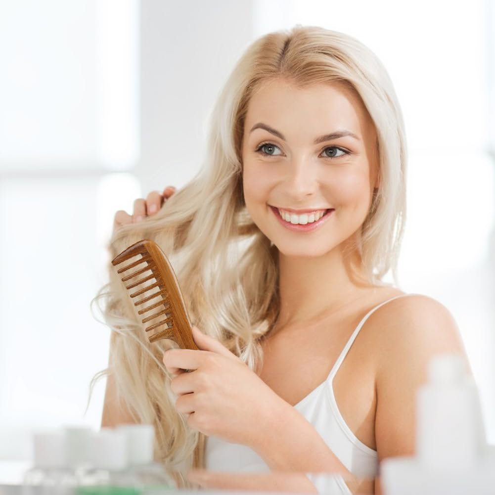 Wooden Comb Green Sandalwood Comb Anti-Static Handmade Comb Wide Tooth High Quality Wood Curl Comb
