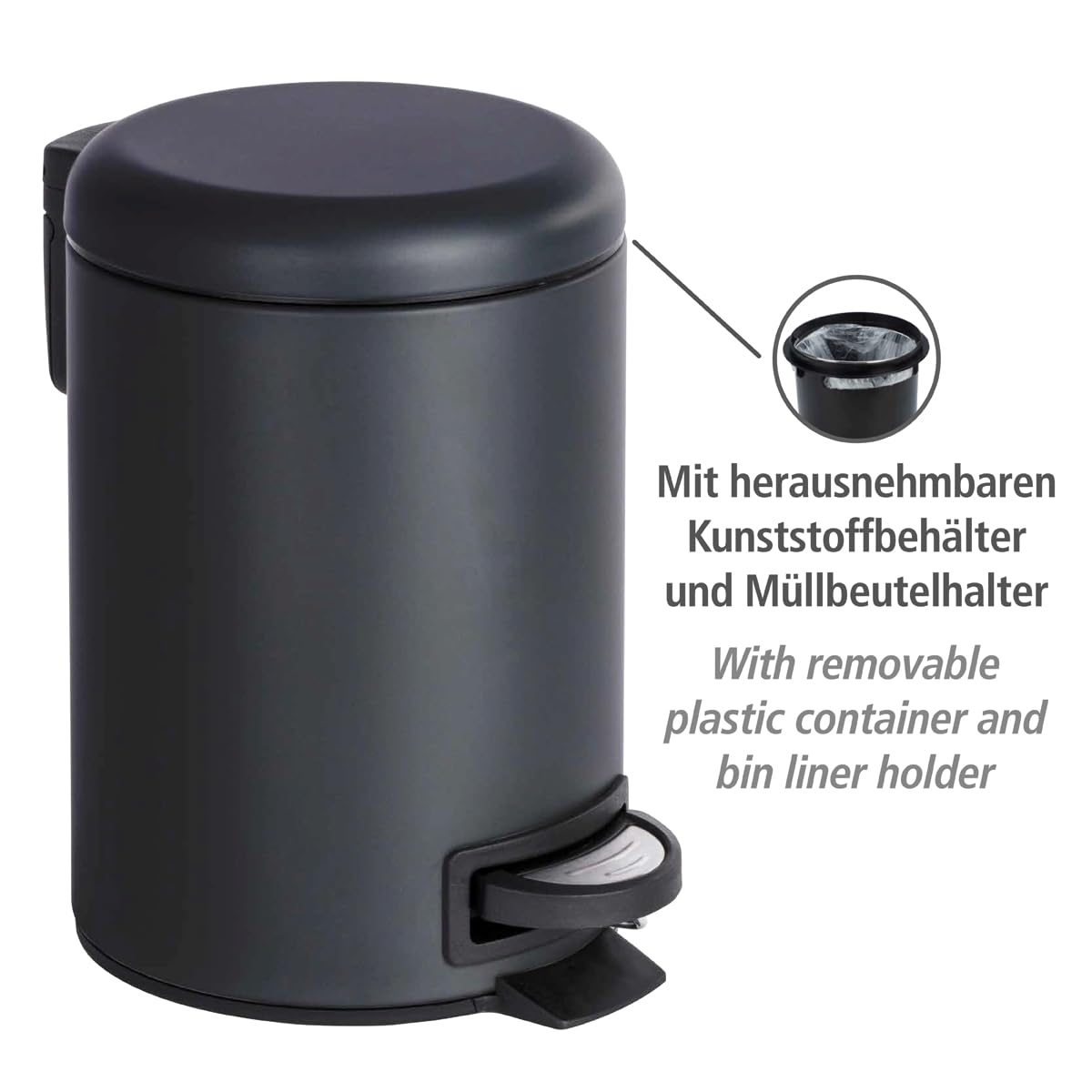 WENKO Leman Kosmetik-Treteimer, mattgold, 3 l – Kosmetik- und Abfalleimer mit Anti-Fingerprint-Beschichtung, Fassungsvermögen: 3 Liter, Edelstahl, 17 x 25 x 22,5 cm, gold 