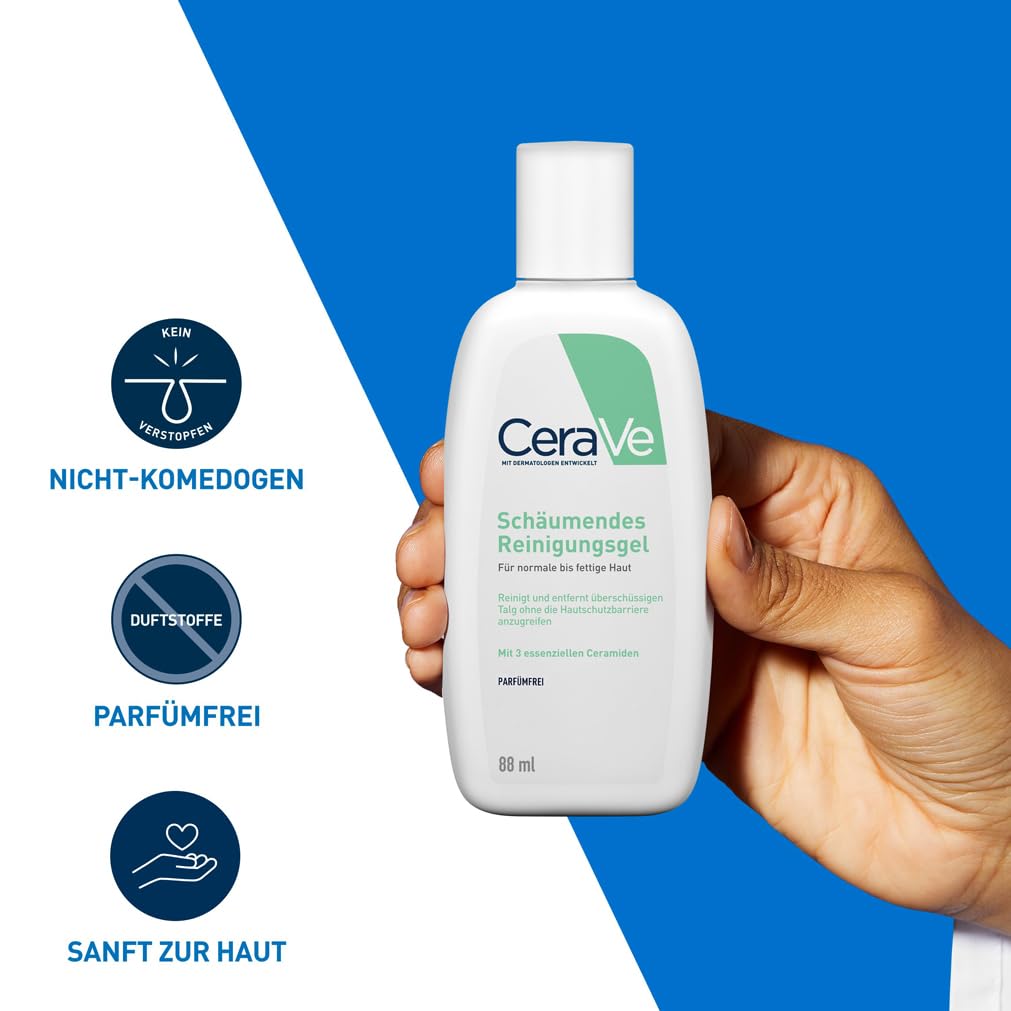 CeraVe Schäumendes Reinigungsgel und Feuchtigkeitslotion, Mit Hyaluronsäure, Für Gesicht und Körper, Ohne Duftstoffe, Auch bei Neurodermitis und Allergien, 473 ml + 88 ml