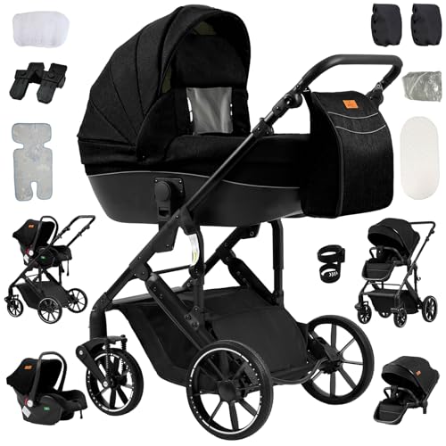 Reenborn 3-in-1 Kinderwagen, Buggy mit zwei umkehrbaren Schiebemodi, Kinderwagen mit Gestell aus Aluminiumlegierung, Babywagen, 3-in-1 Komplettset mit Ein-Klick-Faltmechanismus 