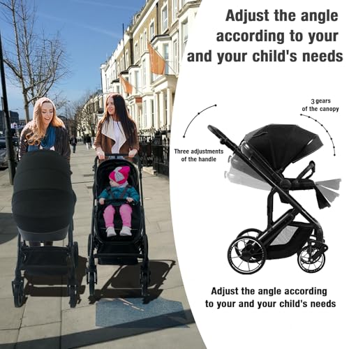 Reenborn 3-in-1 Kinderwagen, Buggy mit zwei umkehrbaren Schiebemodi, Kinderwagen mit Gestell aus Aluminiumlegierung, Babywagen, 3-in-1 Komplettset mit Ein-Klick-Faltmechanismus 