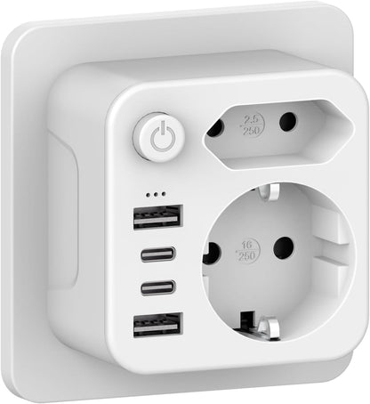 Aipsdo Doppelstecker für USB Steckdose, Mehrfachsteckdose mit 4 USB Stromstecker, USB C Adapter, Steckdosenadapter, 2-fach Stecker mit USB, Mehrfachstecker für Steckdose, USB Mehrfachstecker 