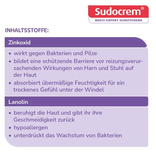 SUDOCREM - Regenerierende Windelsalbe, schützt empfindliche Babyhaut, speziell bei Windelausschlag
