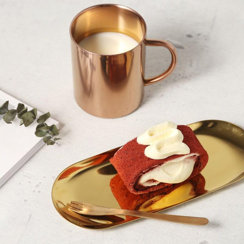 EXLECO 2 Badzimmer Deko Tablett Gold Servierplatte Mini Bad Dekotablett Edelstahl Serviertablett Schmuckschale Kerzentablett Oval Ablageschale für Schmuck Kerzen 