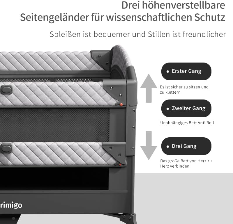 Trimigo 4-in-1 Babybett, Reisebett, höhenverstellbar, Kinder-Reisebett &amp; Beistellbett, 120 x 70 cm 