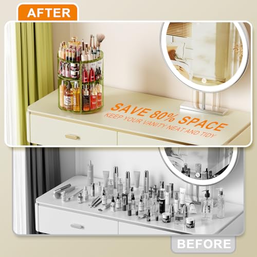 Auxmir Schminktisch Organizer mit 9 einstellbaren Stufen, Make Up Organizer 360° Drehbar, Extra Größer Kosmetik Hautpflege Organisieren 