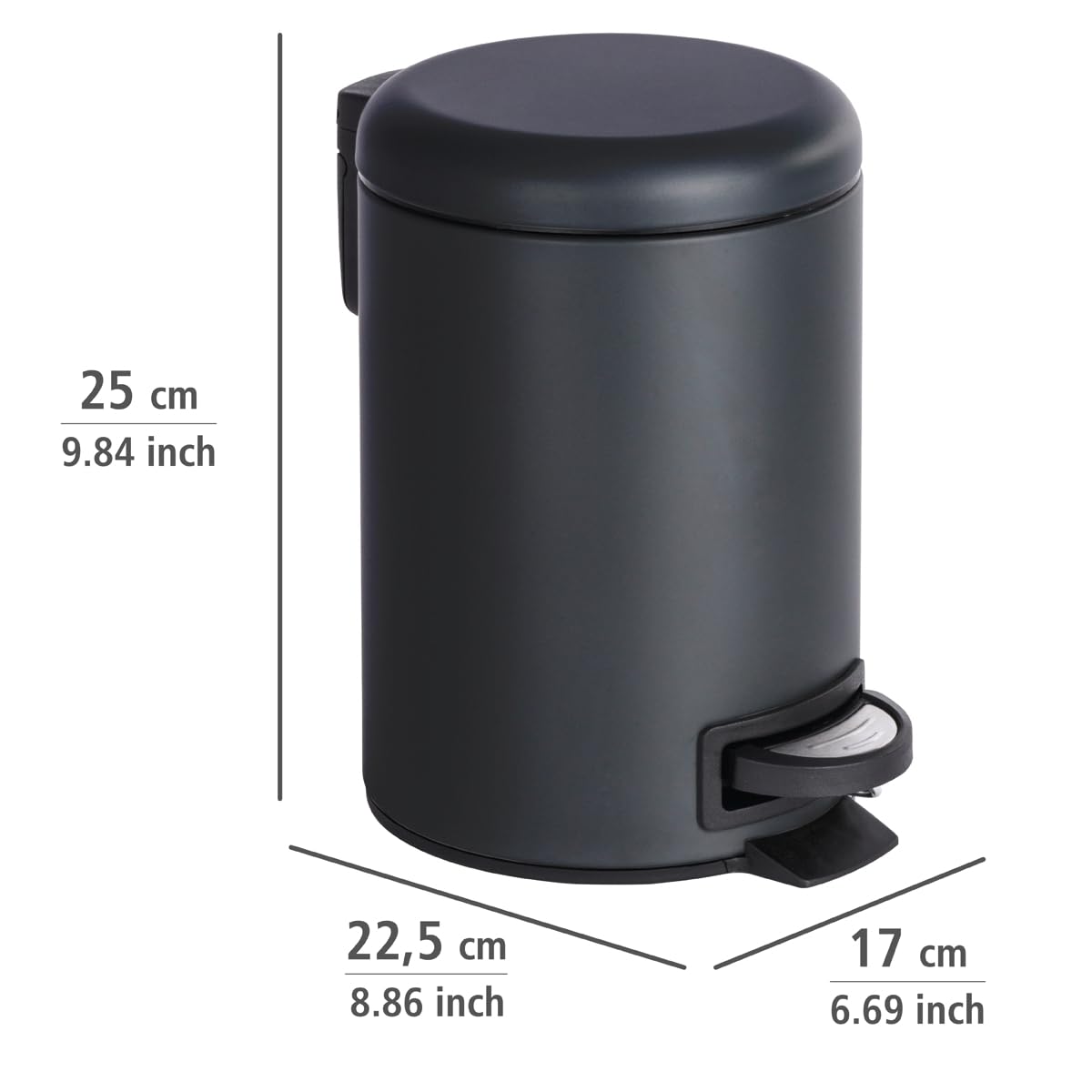 WENKO Leman Kosmetik-Treteimer, mattgold, 3 l – Kosmetik- und Abfalleimer mit Anti-Fingerprint-Beschichtung, Fassungsvermögen: 3 Liter, Edelstahl, 17 x 25 x 22,5 cm, gold 